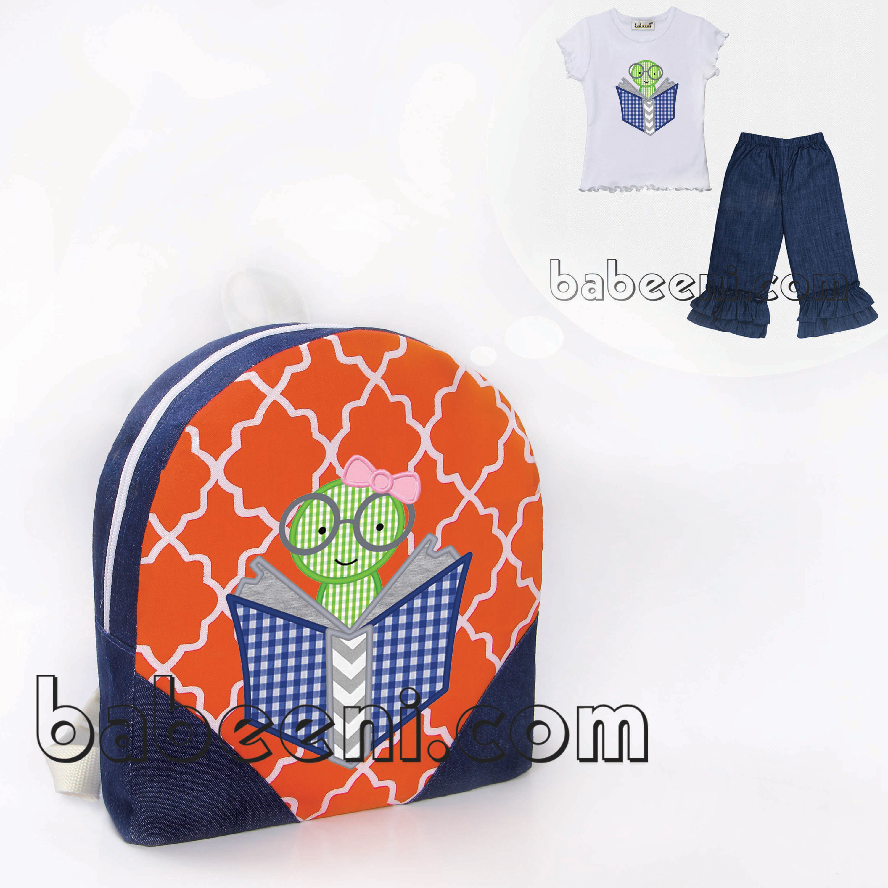 Book worm applique baby backpack - KB 13
